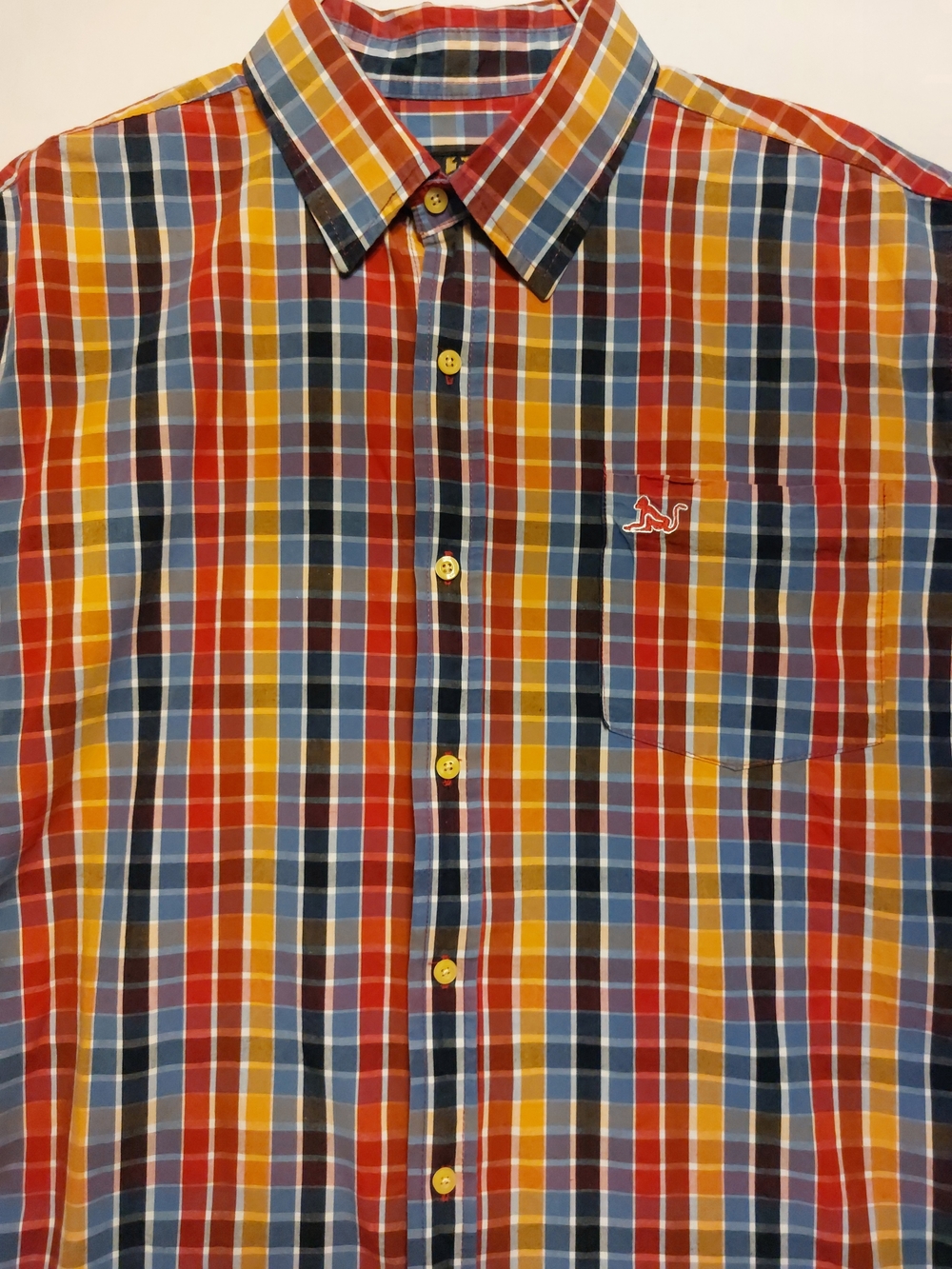 Casual Multicolor Plaid Button-Down Shirt - Blue, Red & Yellow